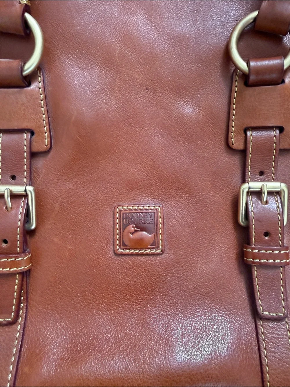 Dooney & Bourke Florentine Leather Tassel Tote Satchel Cognac Brown
